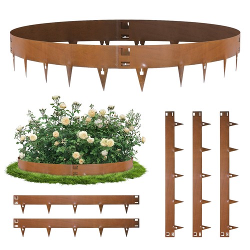 Corten steel lawn edging set - corten,