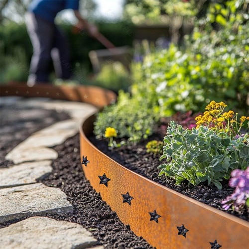 Corten steel lawn edging set - lawn,