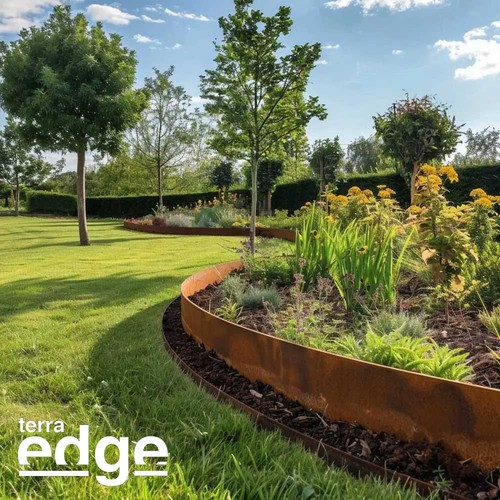 Corten lawn edging pre - lawn, pre-rusted